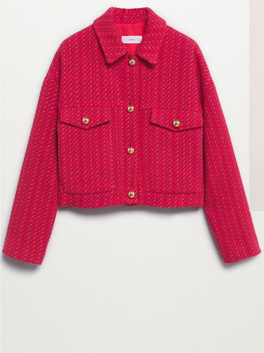 Mango Women’s Hot Pink Tweed Jacket with Gold Buttons